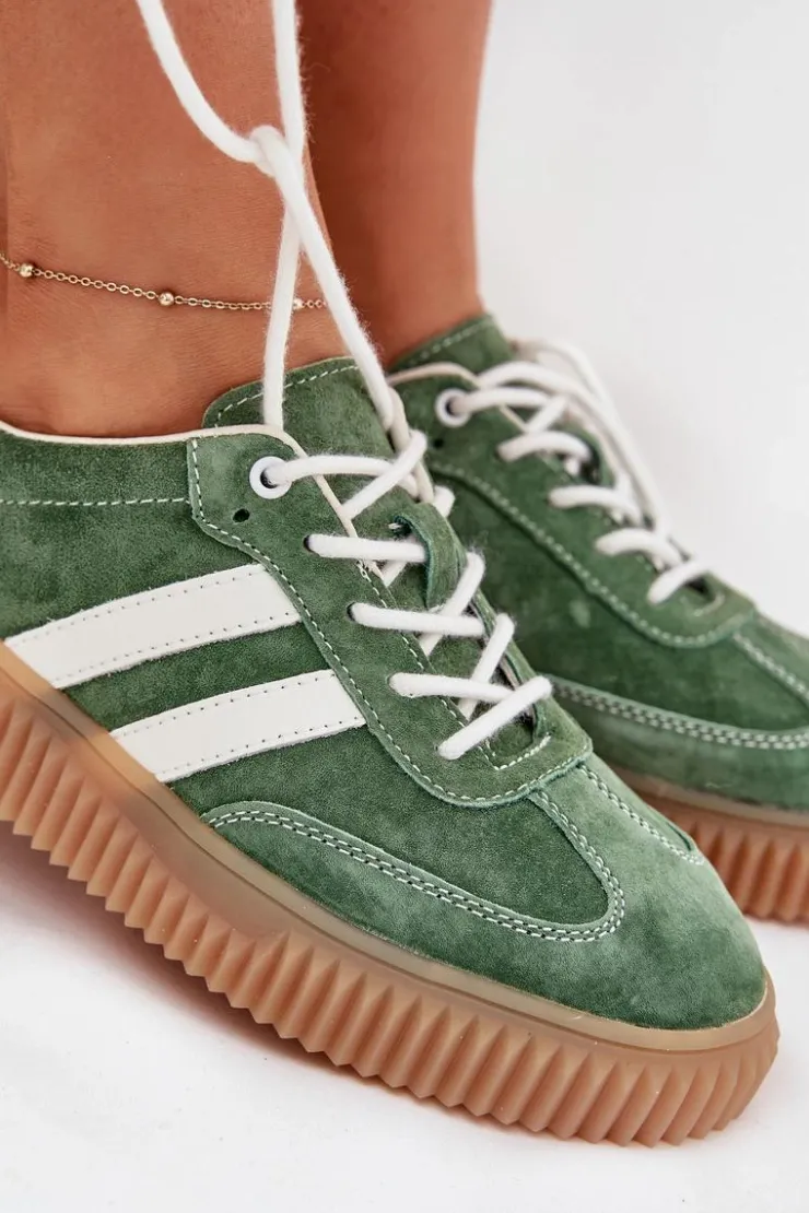 Hot Boto Zamszowe Sneakersy Damskie Na Platformie Zielone Marisae Zielony