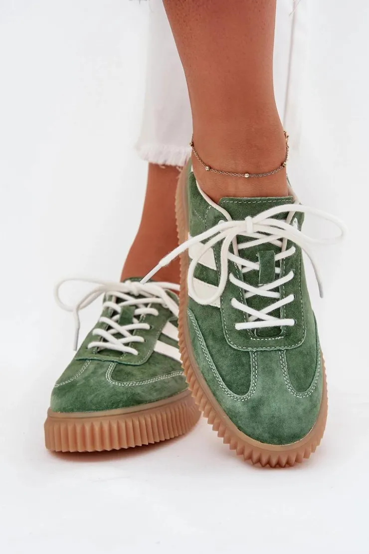 Hot Boto Zamszowe Sneakersy Damskie Na Platformie Zielone Marisae Zielony