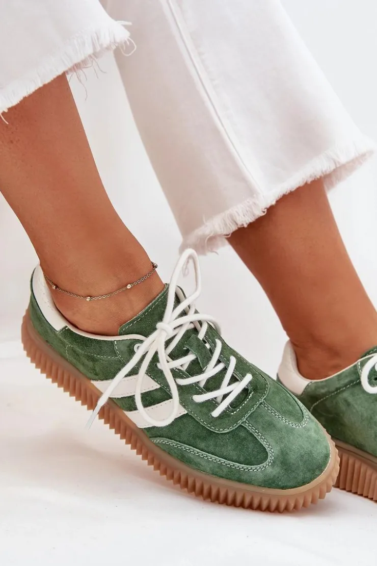 Hot Boto Zamszowe Sneakersy Damskie Na Platformie Zielone Marisae Zielony