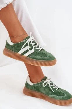 Hot Boto Zamszowe Sneakersy Damskie Na Platformie Zielone Marisae Zielony