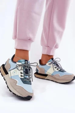 Best Big Star Shoes Zamszowe Sneakersy Damskie Big Star RR274245 HI-POLY SYSTEM Szaro-Niebieskie