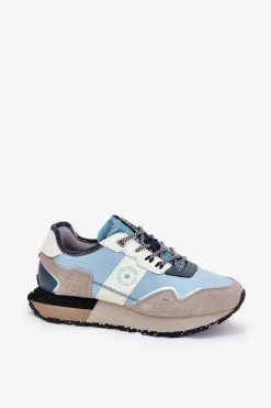 Best Big Star Shoes Zamszowe Sneakersy Damskie Big Star RR274245 HI-POLY SYSTEM Szaro-Niebieskie