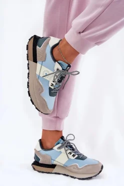 Best Big Star Shoes Zamszowe Sneakersy Damskie Big Star RR274245 HI-POLY SYSTEM Szaro-Niebieskie