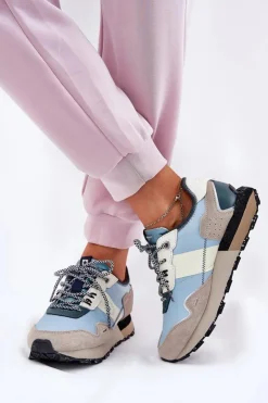 Best Big Star Shoes Zamszowe Sneakersy Damskie Big Star RR274245 HI-POLY SYSTEM Szaro-Niebieskie