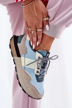 Best Big Star Shoes Zamszowe Sneakersy Damskie Big Star RR274245 HI-POLY SYSTEM Szaro-Niebieskie