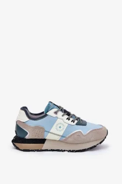 Best Big Star Shoes Zamszowe Sneakersy Damskie Big Star RR274245 HI-POLY SYSTEM Szaro-Niebieskie