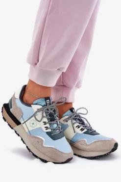 Best Big Star Shoes Zamszowe Sneakersy Damskie Big Star RR274245 HI-POLY SYSTEM Szaro-Niebieskie