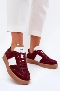 Sale Daniel Lopez Just Dare Zamszowe Sneakersy Damskie SS2D4023 Bordowe Czerwony