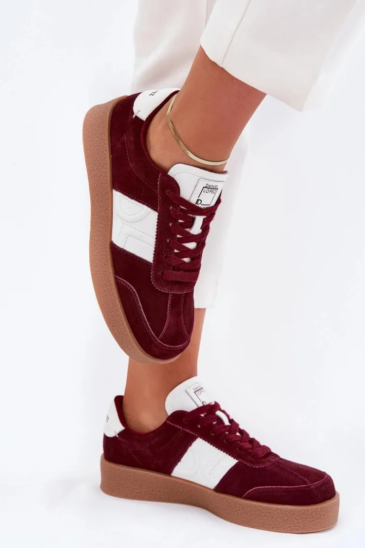 Sale Daniel Lopez Just Dare Zamszowe Sneakersy Damskie SS2D4023 Bordowe Czerwony