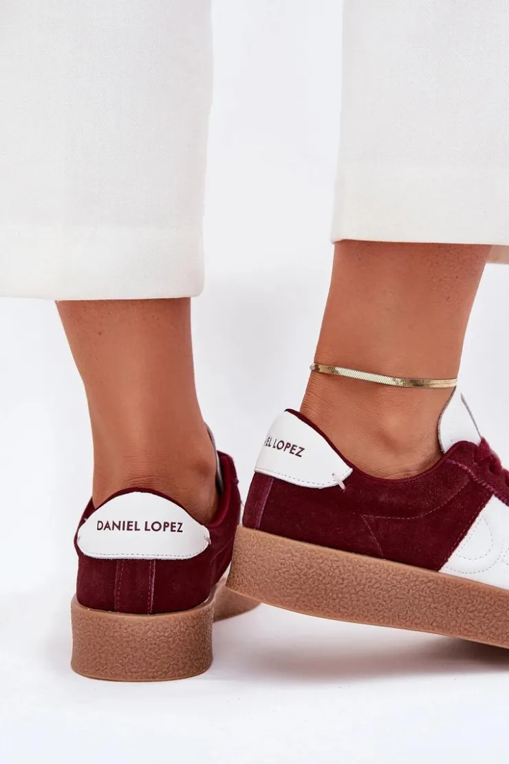 Sale Daniel Lopez Just Dare Zamszowe Sneakersy Damskie SS2D4023 Bordowe Czerwony