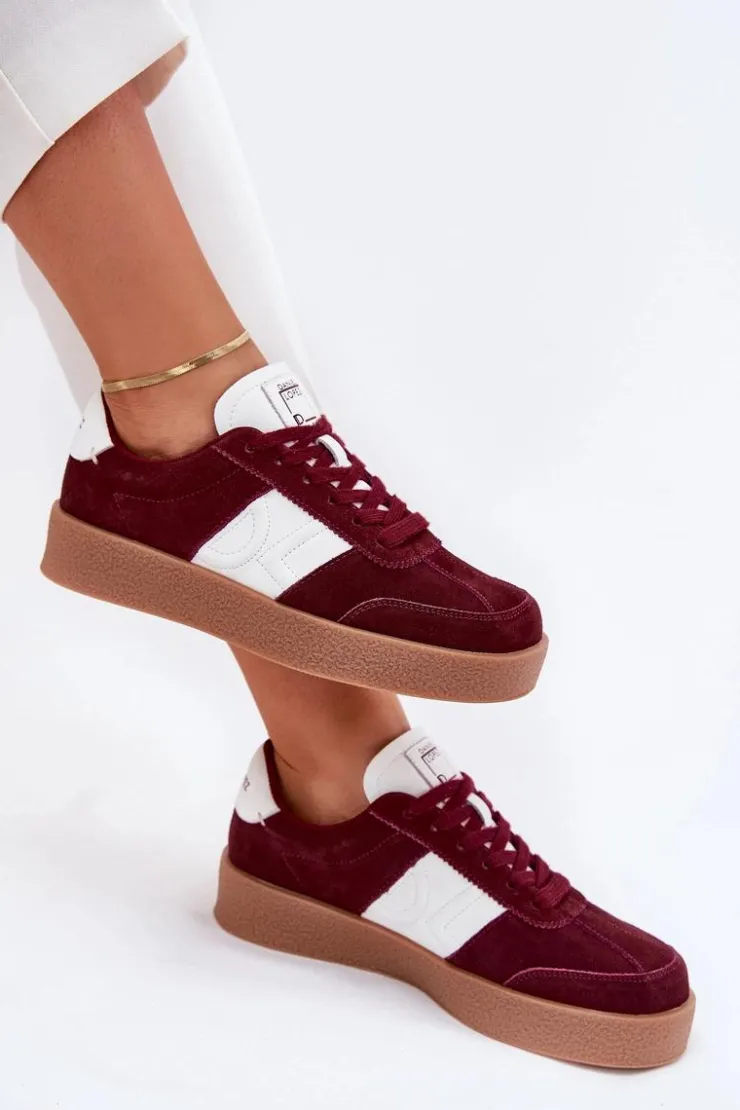 Sale Daniel Lopez Just Dare Zamszowe Sneakersy Damskie SS2D4023 Bordowe Czerwony
