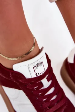 Sale Daniel Lopez Just Dare Zamszowe Sneakersy Damskie SS2D4023 Bordowe Czerwony