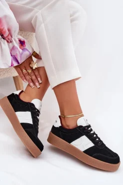 Daniel Lopez Just Dare Buty Sportowe Na Platformie|Sneakersy Damskie*Zamszowe Sneakersy Damskie SS2D4021 Czarne Czarny