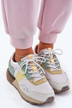 Damskie Big Star Shoes Zamszowe Sneakersy Damskie Big Star RR274244 HI-POLY SYSTEM Szaro-Żółte