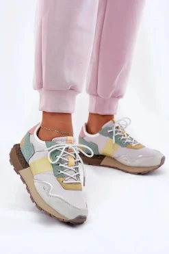 Damskie Big Star Shoes Zamszowe Sneakersy Damskie Big Star RR274244 HI-POLY SYSTEM Szaro-Żółte