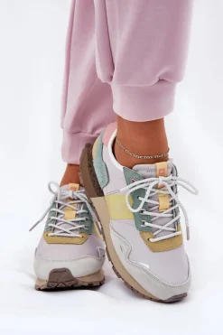 Damskie Big Star Shoes Zamszowe Sneakersy Damskie Big Star RR274244 HI-POLY SYSTEM Szaro-Żółte