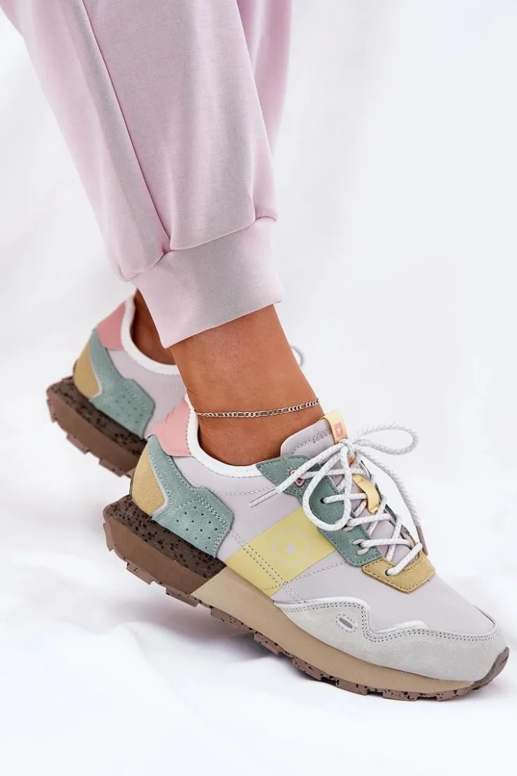 Damskie Big Star Shoes Zamszowe Sneakersy Damskie Big Star RR274244 HI-POLY SYSTEM Szaro-Żółte