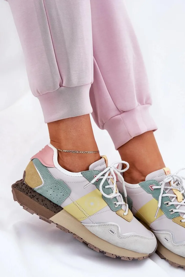 Damskie Big Star Shoes Zamszowe Sneakersy Damskie Big Star RR274244 HI-POLY SYSTEM Szaro-Żółte