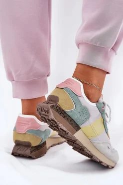 Damskie Big Star Shoes Zamszowe Sneakersy Damskie Big Star RR274244 HI-POLY SYSTEM Szaro-Żółte