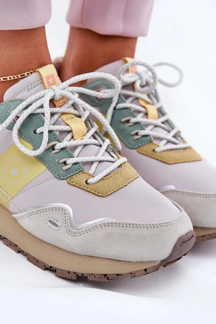 Damskie Big Star Shoes Zamszowe Sneakersy Damskie Big Star RR274244 HI-POLY SYSTEM Szaro-Żółte