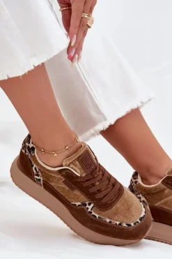 Big Star Shoes Buty Sportowe Big Star|Sneakersy Damskie*Zamszowe Sneakersy Damskie Big Star OO274A313 HI-POLY SYSTEM Brązowe Panterka Brązowy