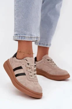 Evento Sneakersy Damskie*Zamszowe Sneakersy Damskie Na Platformie Beżowe Elivienne