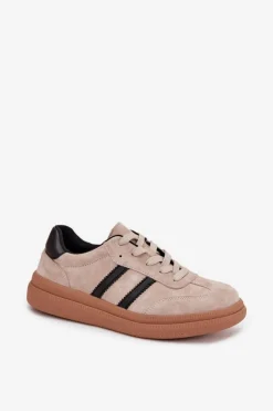 Evento Sneakersy Damskie*Zamszowe Sneakersy Damskie Na Platformie Beżowe Elivienne