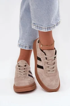 Evento Sneakersy Damskie*Zamszowe Sneakersy Damskie Na Platformie Beżowe Elivienne