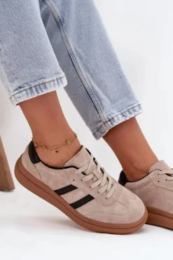 Evento Sneakersy Damskie*Zamszowe Sneakersy Damskie Na Platformie Beżowe Elivienne