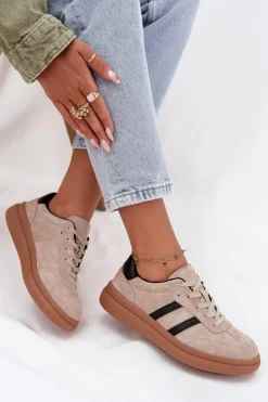 Evento Sneakersy Damskie*Zamszowe Sneakersy Damskie Na Platformie Beżowe Elivienne