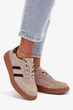 Evento Sneakersy Damskie*Zamszowe Sneakersy Damskie Na Platformie Beżowe Elivienne