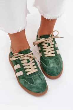 Damskie Boto Zamszowe Sneakersy Damskie Zielone Sirella