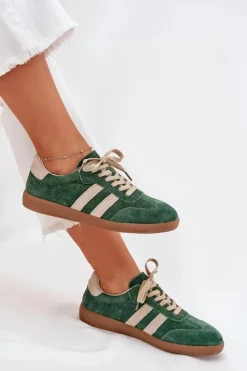 Damskie Boto Zamszowe Sneakersy Damskie Zielone Sirella