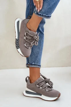Damskie Boto Zamszowe Sneakersy Damskie Na Platformie Z Grubym Sznurowaniem Artiker 54C1463 Szare