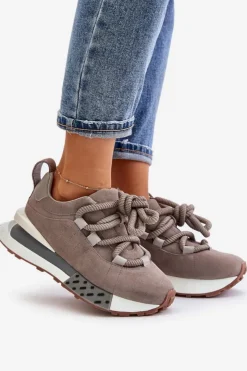 Damskie Boto Zamszowe Sneakersy Damskie Na Platformie Z Grubym Sznurowaniem Artiker 54C1463 Szare