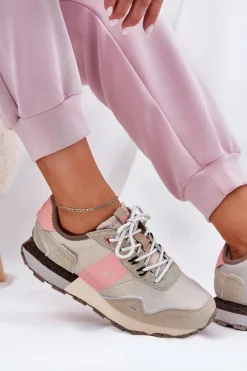 Big Star Shoes Buty Sportowe Big Star|Sneakersy Damskie*Zamszowe Sneakersy Damskie Big Star RR274243 HI-POLY SYSTEM Szaro-Różowe