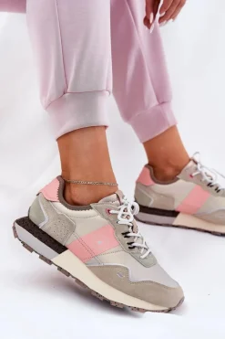 Big Star Shoes Buty Sportowe Big Star|Sneakersy Damskie*Zamszowe Sneakersy Damskie Big Star RR274243 HI-POLY SYSTEM Szaro-Różowe