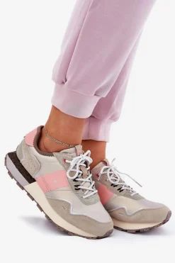Big Star Shoes Buty Sportowe Big Star|Sneakersy Damskie*Zamszowe Sneakersy Damskie Big Star RR274243 HI-POLY SYSTEM Szaro-Różowe