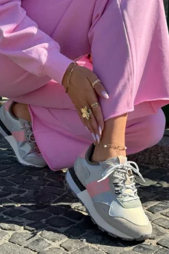 Big Star Shoes Buty Sportowe Big Star|Sneakersy Damskie*Zamszowe Sneakersy Damskie Big Star RR274243 HI-POLY SYSTEM Szaro-Różowe