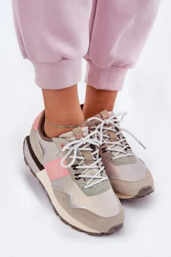 Big Star Shoes Buty Sportowe Big Star|Sneakersy Damskie*Zamszowe Sneakersy Damskie Big Star RR274243 HI-POLY SYSTEM Szaro-Różowe