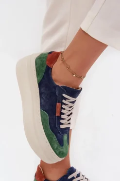 Outlet Zazoo Zamszowe Sneakersy Damskie Na Platformie N1269S3 Zielono-Granatowe Niebieski