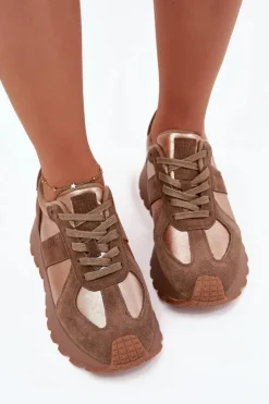 Damskie Big Star Shoes Zamszowe Sneakersy Damskie Ocieplane Na Platformie Big Star OO274A218 HI-POLY SYSTEM Brązowe