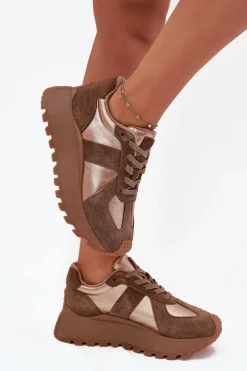 Damskie Big Star Shoes Zamszowe Sneakersy Damskie Ocieplane Na Platformie Big Star OO274A218 HI-POLY SYSTEM Brązowe