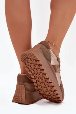 Damskie Big Star Shoes Zamszowe Sneakersy Damskie Ocieplane Na Platformie Big Star OO274A218 HI-POLY SYSTEM Brązowe