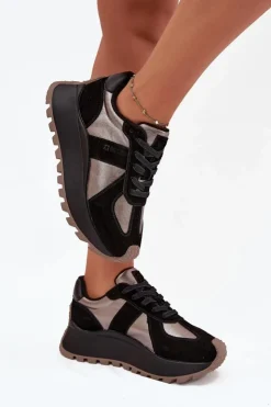 Sale Big Star Shoes Zamszowe Sneakersy Damskie Ocieplane Na Platformie Big Star OO274A217 HI-POLY SYSTEM Czarne Czarny