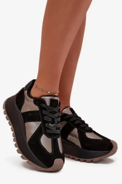 Sale Big Star Shoes Zamszowe Sneakersy Damskie Ocieplane Na Platformie Big Star OO274A217 HI-POLY SYSTEM Czarne Czarny