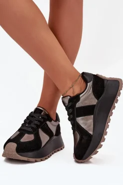 Sale Big Star Shoes Zamszowe Sneakersy Damskie Ocieplane Na Platformie Big Star OO274A217 HI-POLY SYSTEM Czarne Czarny