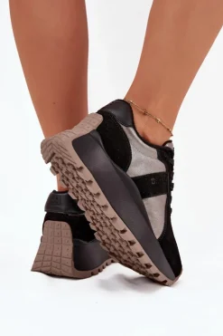 Sale Big Star Shoes Zamszowe Sneakersy Damskie Ocieplane Na Platformie Big Star OO274A217 HI-POLY SYSTEM Czarne Czarny