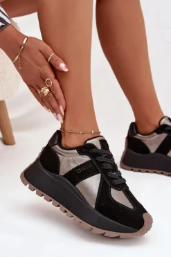 Sale Big Star Shoes Zamszowe Sneakersy Damskie Ocieplane Na Platformie Big Star OO274A217 HI-POLY SYSTEM Czarne Czarny