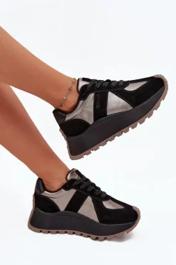 Sale Big Star Shoes Zamszowe Sneakersy Damskie Ocieplane Na Platformie Big Star OO274A217 HI-POLY SYSTEM Czarne Czarny